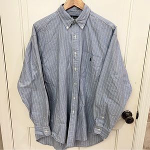 Ralph Lauren, Men’s Long Sleeve Button-Down Shirt, M, Blue and White Strips